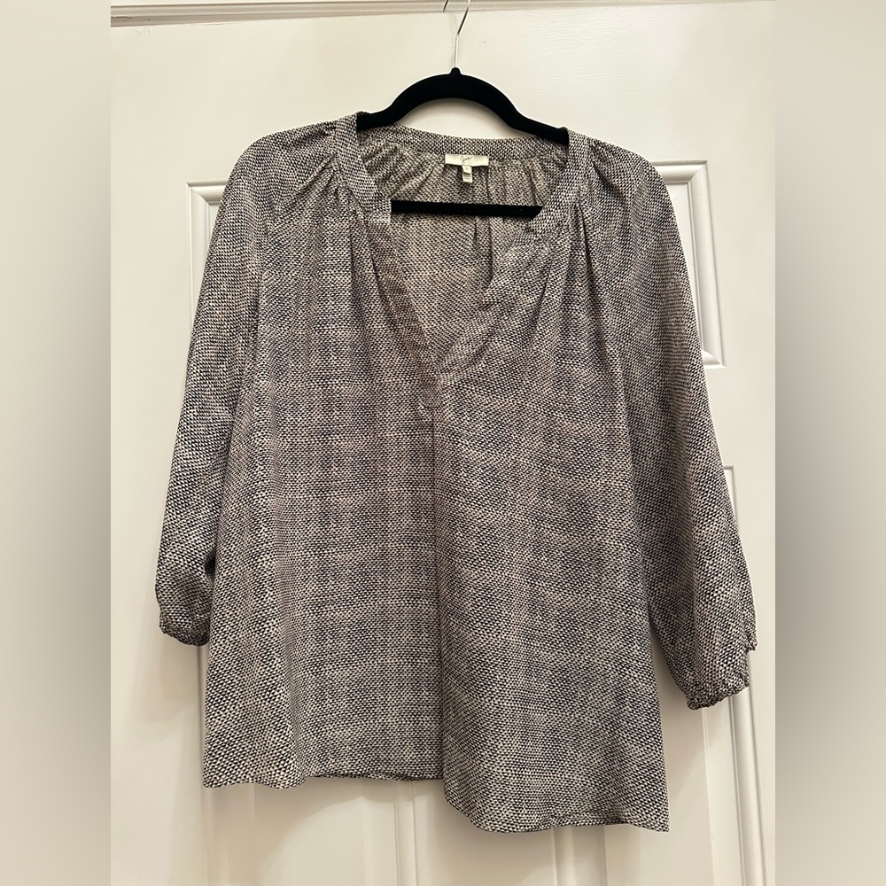 Joie Houndstooth Print Black and White Silk Shirt